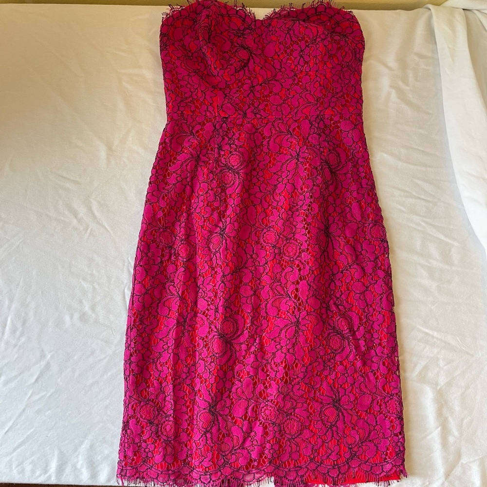 Likely Pink and Red Lace Spaghetti Strap Dress